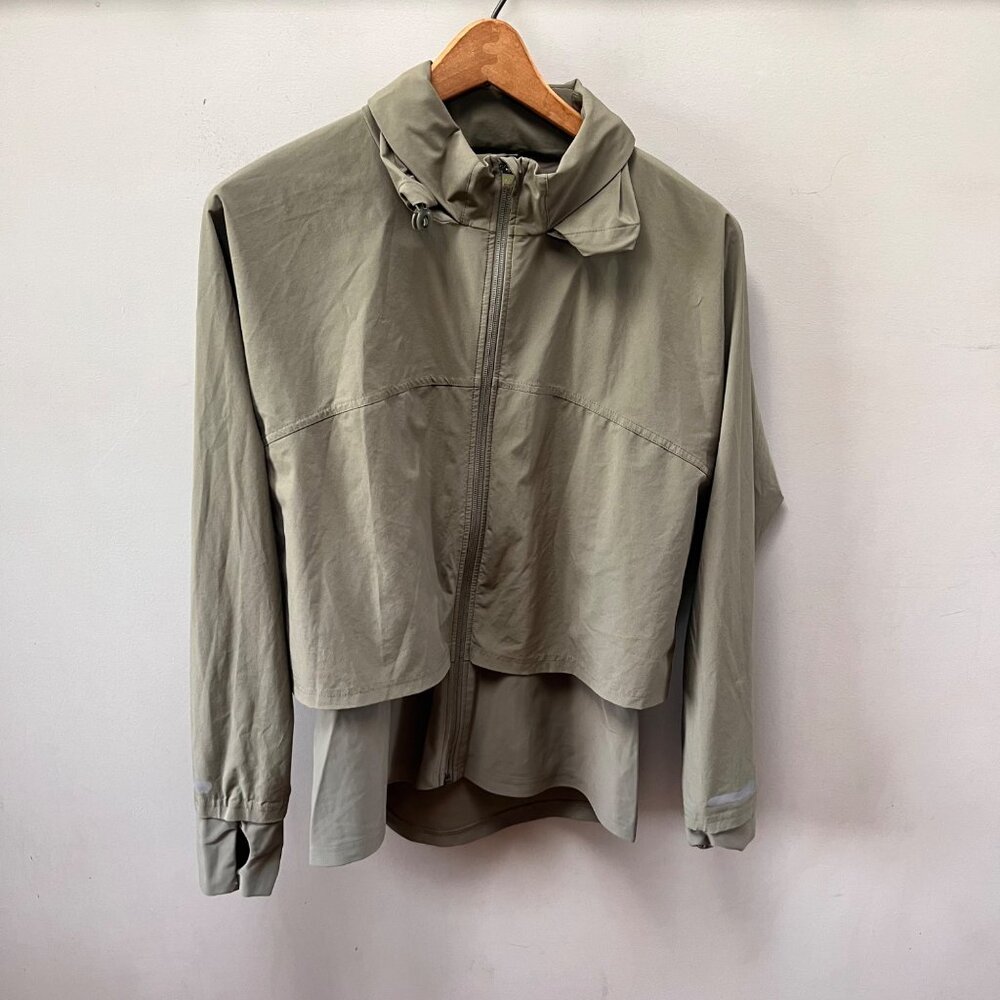 Sweaty Betty Fast Lane Running Olive Green Lightweight Hooded Jacket Size M